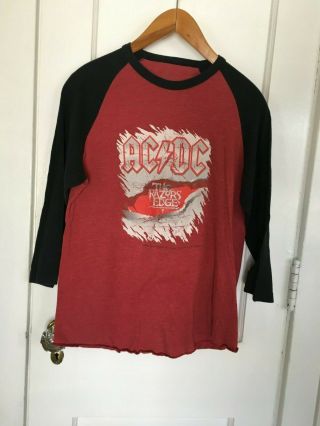 Ac/dc The Razors Edge Tour Shirt Red And Black Baseball Tshirt M