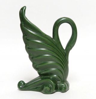 Vintage Haeger Pottery Art Deco Green Swan Vase