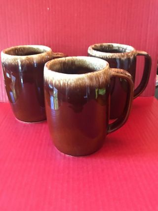 Vintage Hull Brown Drip Pottery Oven Proof Coffee Mugs Beer Stein 5” Tall X 3