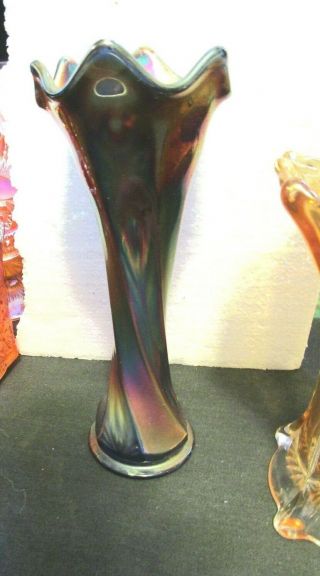 2 Antique Carnival Glass Vases,  One Blue Twist,  One Marigold,  No Damage