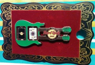 Hard Rock Cafe Hrc Las Vegas The Strip Double Neck Green Playing Card Guitar Pin