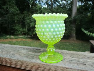 Vintage Imperial Yellow Opalescent Hobnail Vase/compote W/ruffled Edge