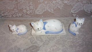 Vintage Otagiri Japan Kitty Butter Dish With Salt And Pepper Shaker Table Set