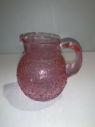 Vintage Anchor Hocking Pink Lido Milano Small Glass Round Ball Pitcher 1 Qt Pink