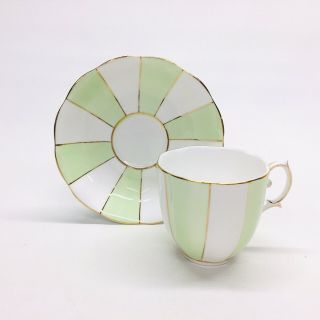 Royal Albert Bone China Green & White Panels Tea Cup & Saucer England