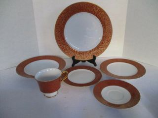 6 Piece Porcelain China Service,  Sango Charlemagne 3659,  Plates,  Bowls,  Cups