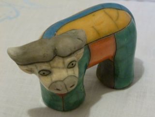 The Fenix South Africa Raku Pottery Cape Buffalo 3.  5 Inch Figurine & Gift Bag 3