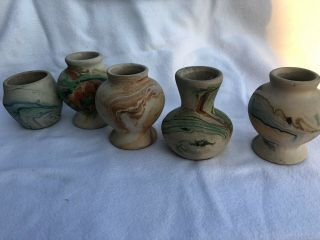 5 Vintage Nemadji Swirl Pottery Vases Planters Rustic Pots Bowls