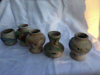 5 Vintage Nemadji Swirl Pottery Vases Planters Rustic Pots Bowls 2