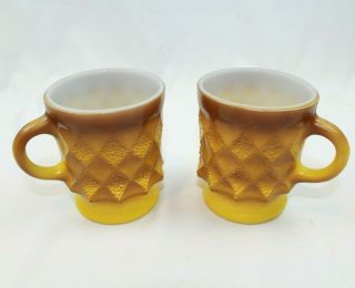 Vintage Anchor Hocking Kimberly Yellow Brown Diamond Coffee Mug Cups W/ Handle