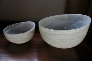 Marbled Hand Blown Modern Art Glassware Matching Bowls - X 2 Sizes
