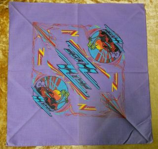 Vintage Zz Top Purple Bandana,  Handkerchief 21 1/2 " X 21 1/2 " With Hot Rod