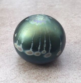 Vintage Art Glass Paperweight Iridescent Signed Rc Green And Blue