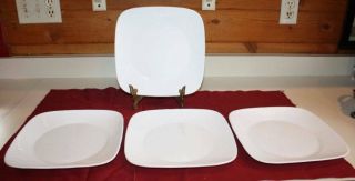 Set Of 4 Corelle Vitrelle White 10 " Square Ribbed Dinner Plates