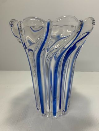Mikasa Crystal Peppermint Cobalt Vase 8”