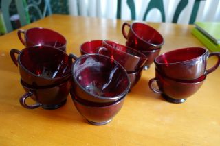 12 Anchor Hocking Royal Ruby Red Punch Bowl Cups