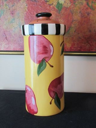 Signed Droll Designs Tall Apple Hand Painted Canister 12 "