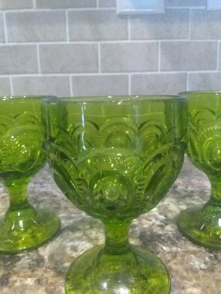 4 L.  E.  Smith Green Moon And Stars Water Goblet Drinking Glasses - Euc