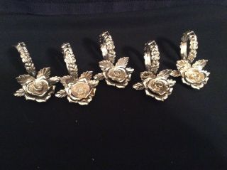 5 Princess House Silver Tone Metal Ornate Rose Napkin Rings Place Card Holders