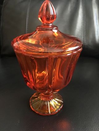 Vintage Viking Amberina Glass Pedestal Covered Compote / Candy Dish