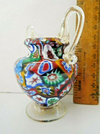 Fratelli Toso Venetian glass Miniature vase with millifiore & applied handles 2