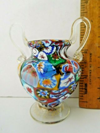 Fratelli Toso Venetian glass Miniature vase with millifiore & applied handles 5