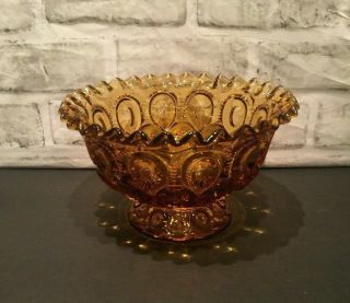 Vintage L.  E.  Smith Amber Moon And Stars 7 1/2 " Ruffled Rim Footed Bowl
