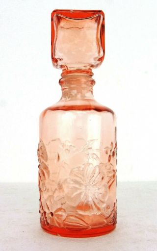 Vintage Mid Century Italian Empoli Glass Genie Bottle Pink/orange Flowers