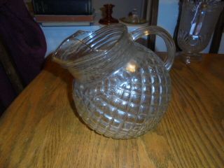 Crystal Waterford/waffle Depression 80 Oz.  Tilted Pitcher With Ice Lip