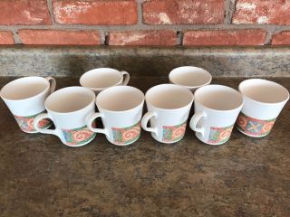 Set Of 8 Corning/corelle Sand Art Pattern Coffee Cups Mugs Chip/break Resistant