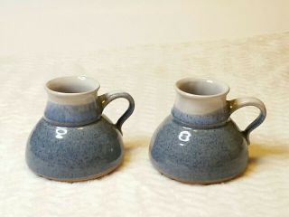 Hand Thrown Studio Pottery Blue & White Wide Bottom Non - Slip Coffee Mug Cup Pair