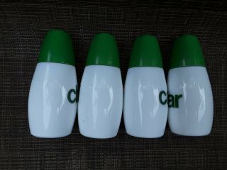 Vintage Gemco White Milk Glass Green Top Dispenser Shaker Set of 4 Retro 4