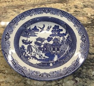 Churchill Blue Willow Flat Rim Round Serving Bowl 11 5/8”d Made In England