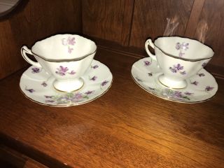 Rossetti Chicago Spring Violets Hand Painted China Tea Cup & Saucer Set Of 2