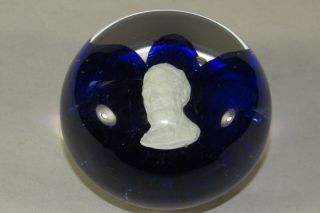 Vintage Joe St.  Clair Art Glass Paperweight,  Abe Lincoln Sulfide Face Bust,  Elwood