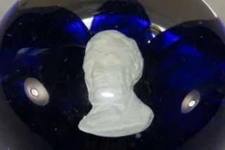 Vintage Joe St.  Clair Art Glass Paperweight,  Abe Lincoln Sulfide Face Bust,  Elwood 2