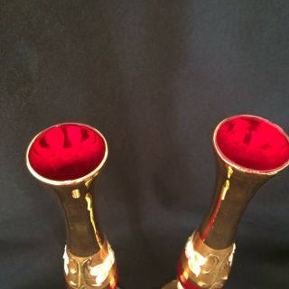 Vintage Pair Murano Ruby / Gold Gilt Hand painted Bud Vases 5