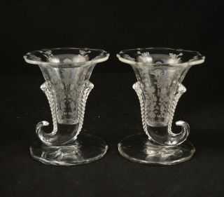 Vintage Duncan Miller First Love Cornucopia Crystal Glass Candleholders