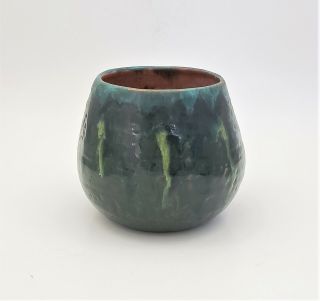 Vintage Mid - Century Genevieve Karr Hamlin Art Pottery Vase Drip Glaze Initialed