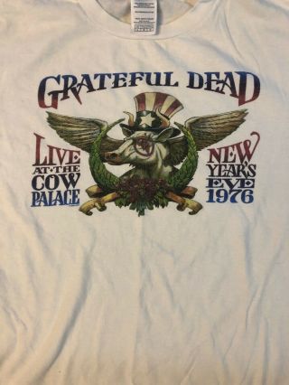 Grateful Dead Live at the Cow Palace Years Eve 1976 White T - Shirt Mens LARGE 2