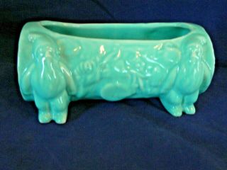 Planter Turquoise Blue Mccoy Or Shawnee Pottery W/2 Gnomes Approx.  8 " Long