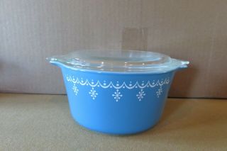 Vintage Blue Snowflake Garland Pyrex Ovenware Casseroles 473 1 Quart W/ Lid
