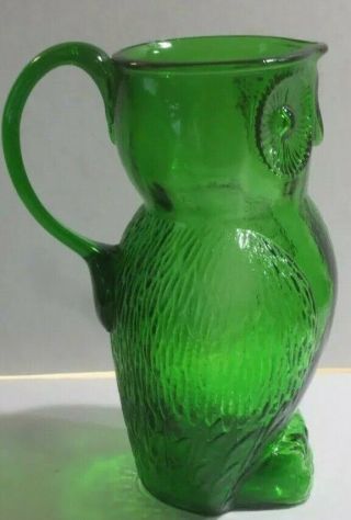 Vintage Owl Pitcher Mid Century Modern Green Glass 2