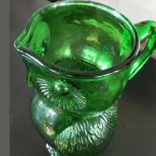 Vintage Owl Pitcher Mid Century Modern Green Glass 3