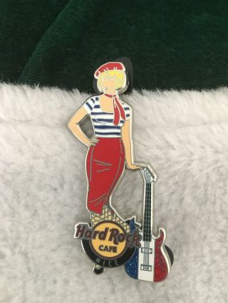 Hard Rock Cafe Pin Blonde French Girl In Tight Red Skirt W Flag Guitar Pin