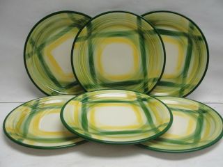 Set Of Six (6) - Vernon Kilns China - Gingham Plaid Pattern - 6 " Dessert Plates