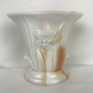 Akro Agate Glass Co.  658 Lily Vase Orange & White Marble Swirl Slag Glass