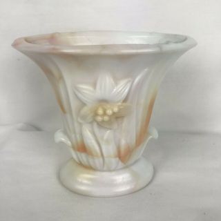 Akro Agate Glass Co.  658 Lily Vase Orange & White Marble Swirl Slag Glass 2