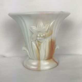 Akro Agate Glass Co.  658 Lily Vase Orange & White Marble Swirl Slag Glass 3