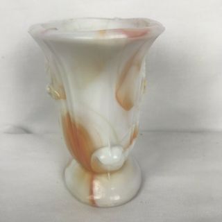Akro Agate Glass Co.  658 Lily Vase Orange & White Marble Swirl Slag Glass 4
